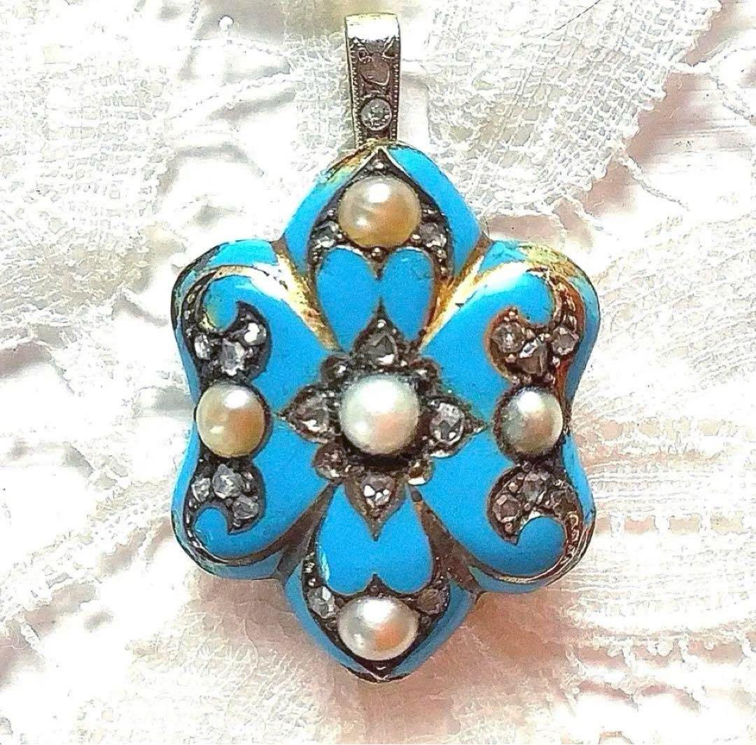 ヨーロッパアンティーク◆ヴィクトリアン シードパール 七宝 ペンダントトップ