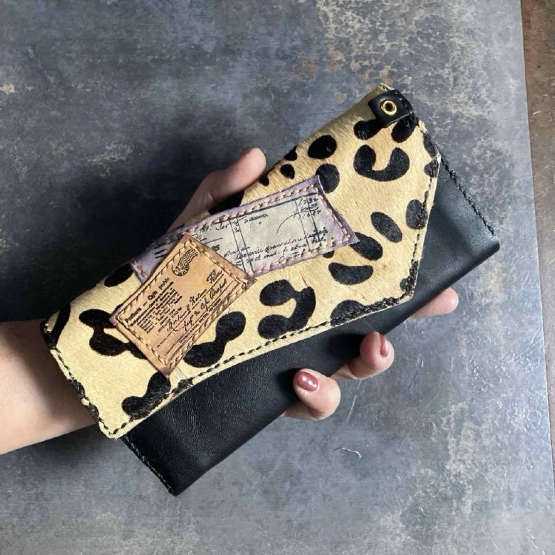 本革☆ハラコ長財布　ブラックヌメ革　革財布