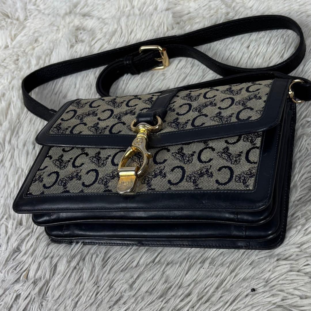 美品 セリーヌ キャンバス ショルダーバッグ Cマカダム ジャッキー ネイビー