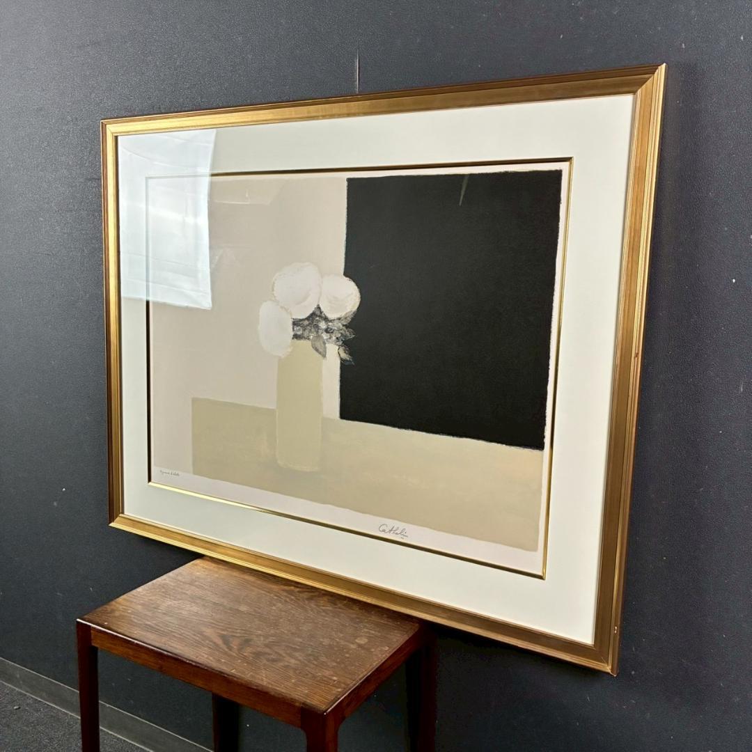 美品 ベルナール・カトラン「白い薔薇の小さな花束」リトグラフ 大作 サイン入