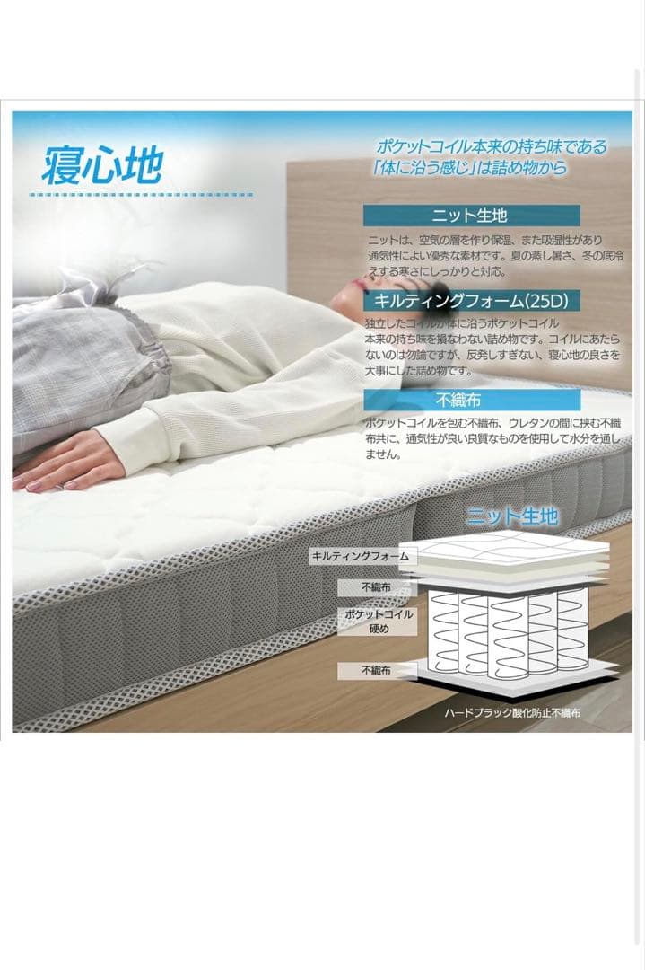【ベッドアンドマットレス】 折りたたみ マットレス 三つ折り ポケットコイル