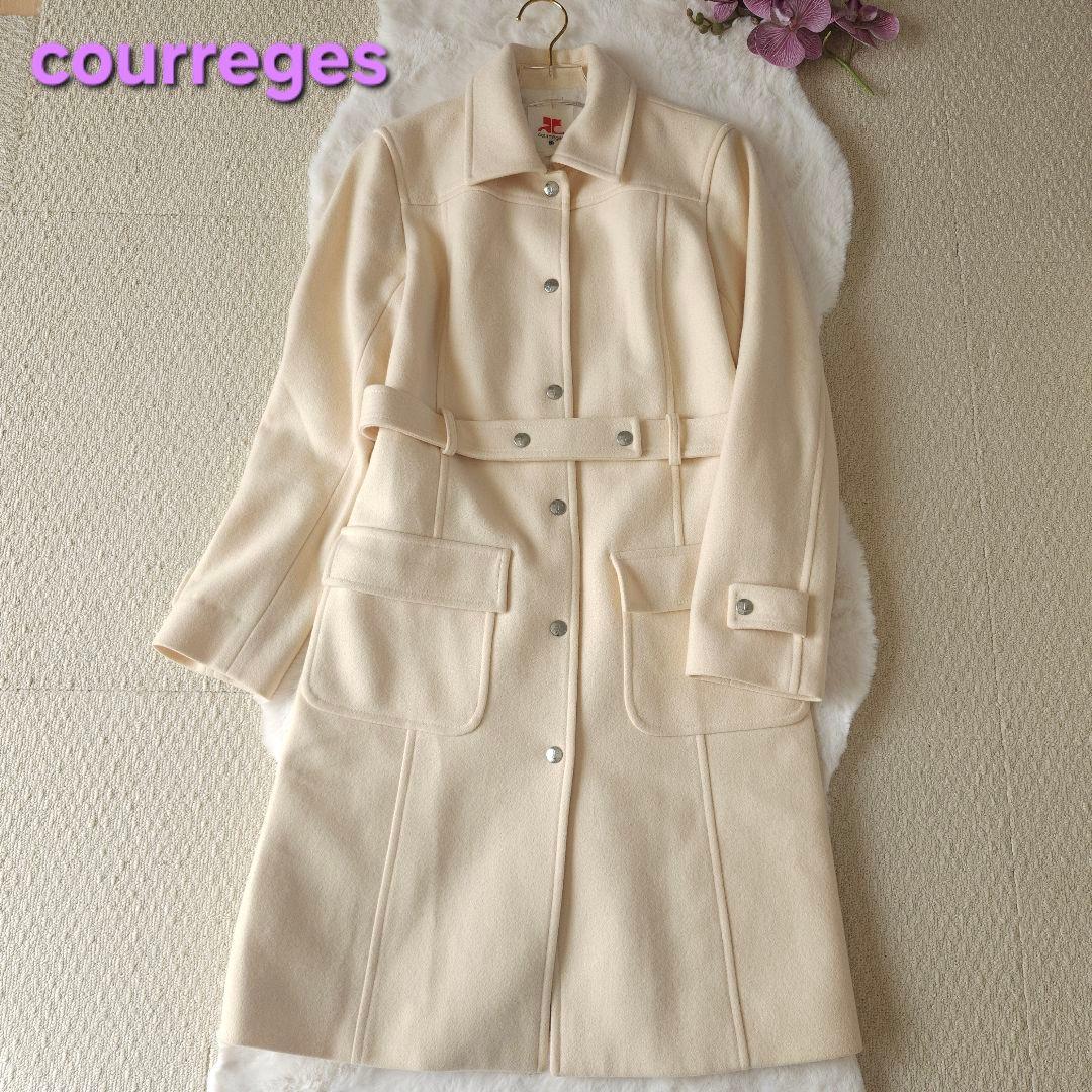 クレージュ ベルト付きウールコート オフホワイト 38サイズ