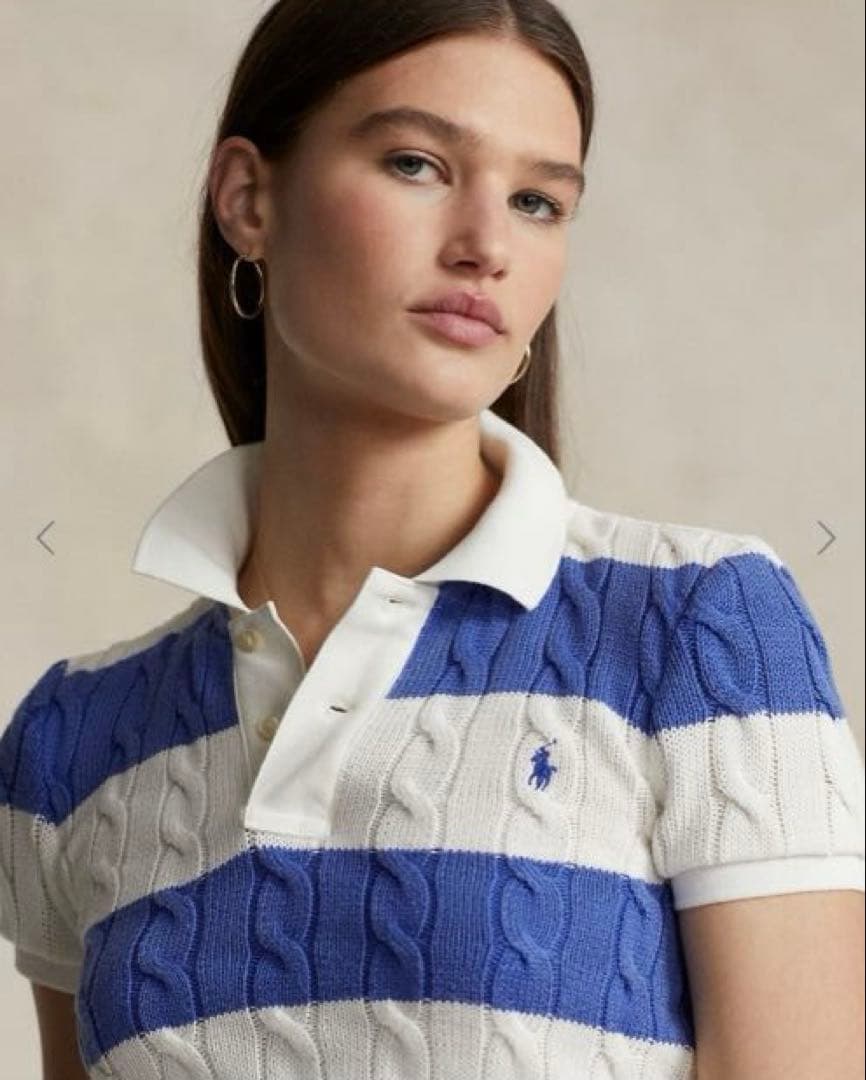 新品タグ付き♡ラルフローレン♡ポニーコットンケーブルニットポロシャツ　ボーダー
