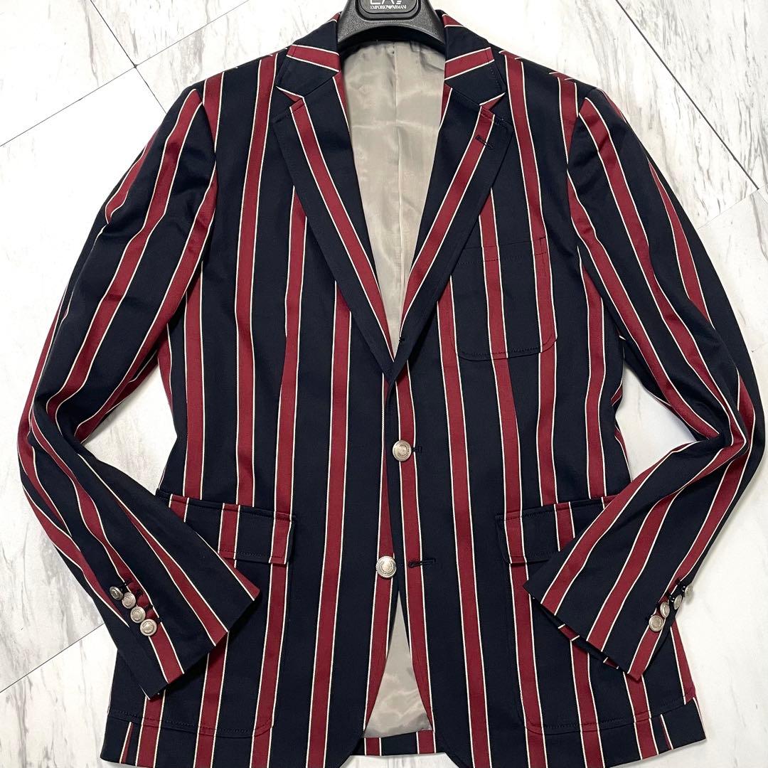 極美品 希少L⭐️フレッドペリー テーラードジャケット 銀ボタン 太ストライプ