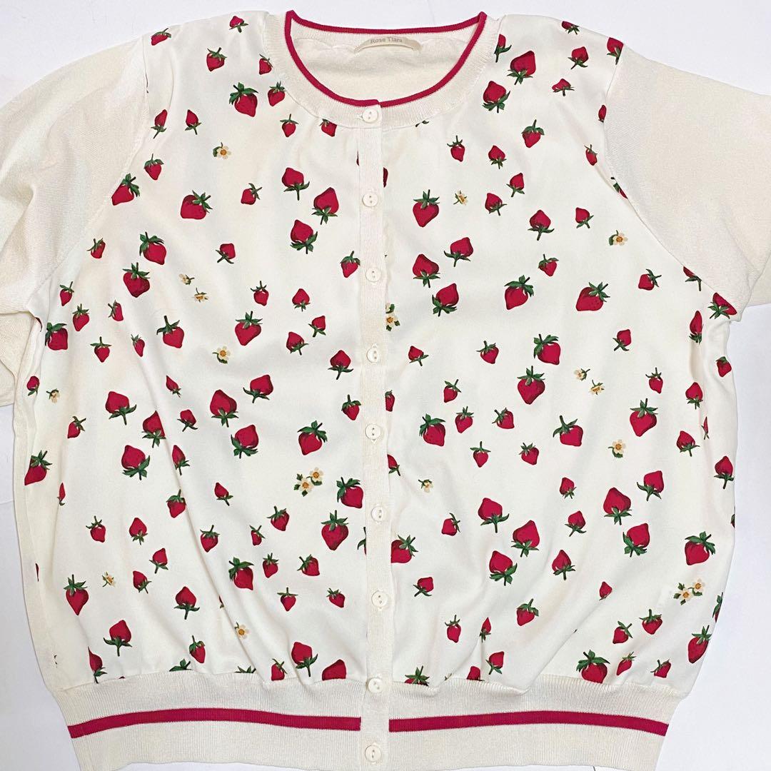 未使用◆ローズティアラ　ストロベリープリントニットカーディガン　サイズ46