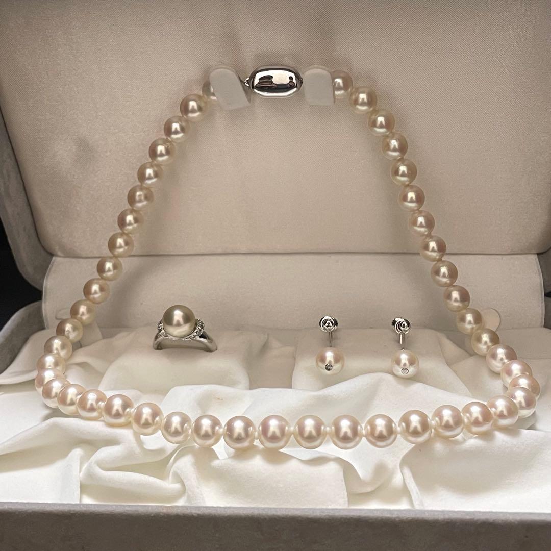 【超大珠✨テリ強】 あこや本真珠 ネックレス イヤリング リング セット パール