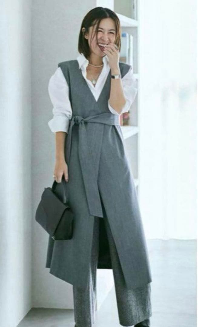 【美品】VERMEIL par iena 2WAY ツイルロングジレワンピース