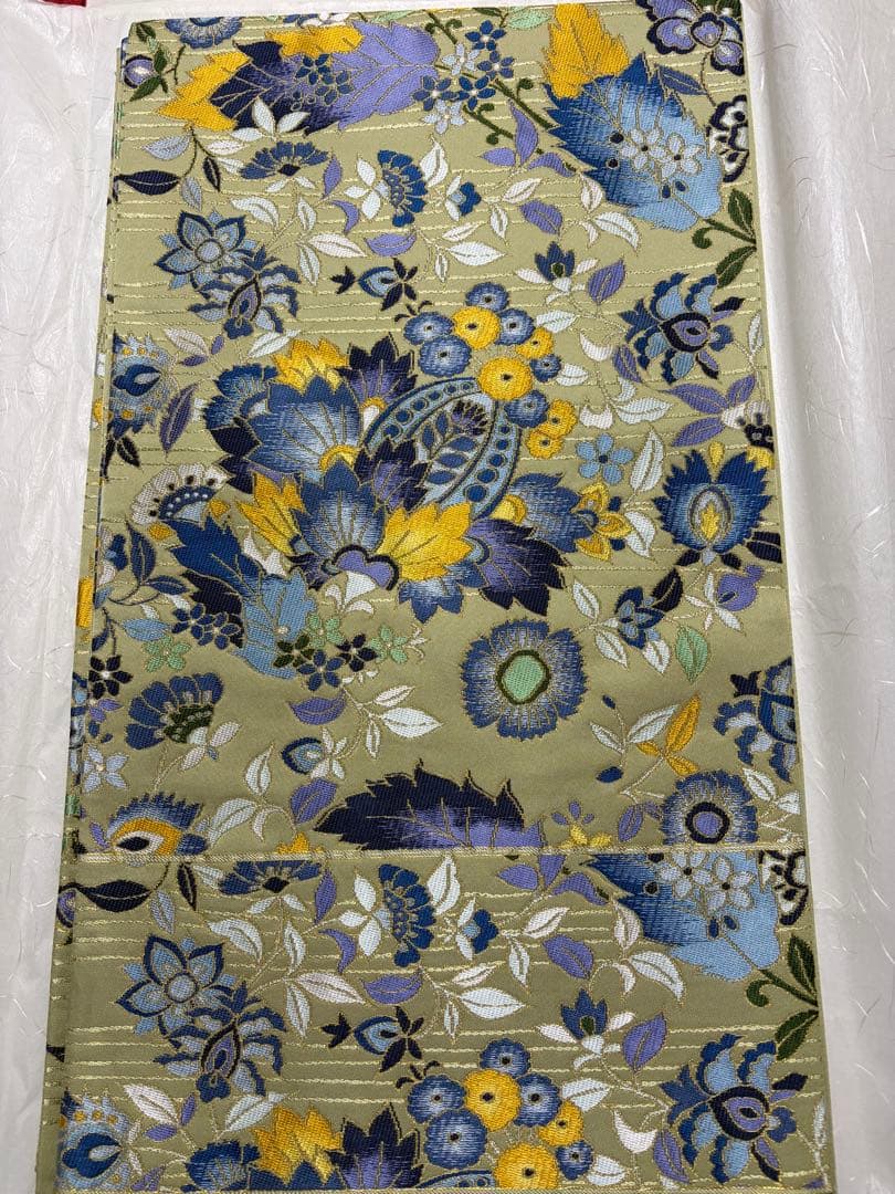 白綾苑大庭　袋帯 黄緑色
