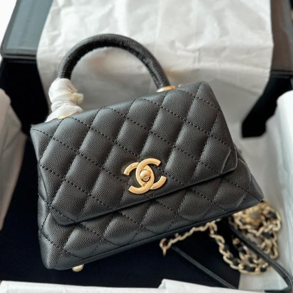 coco handle 19 ブラック キルティング バッグ