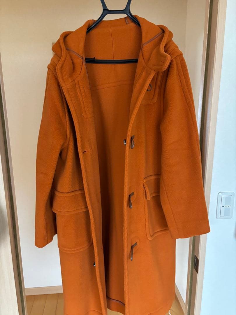 【MoorBrook製生地】ダッフルコート　ヘリンボーン　オレンジ　英国製　L