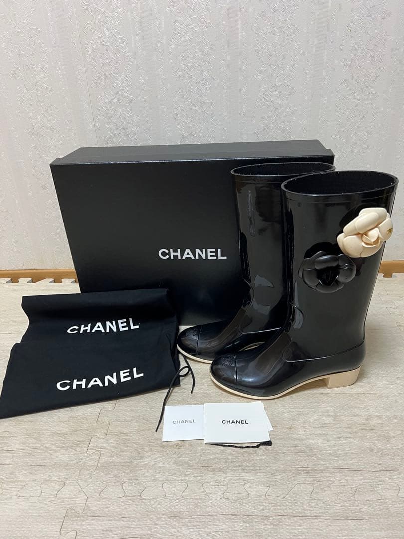 CHANEL シャネル ココマーク カメリア レインブーツ 長靴　訳あり