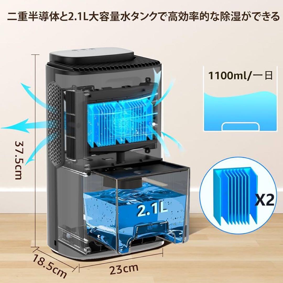 Beejiin 除湿機 小型 衣類乾燥除湿機 2L 強力 静音 コンパクト 7色