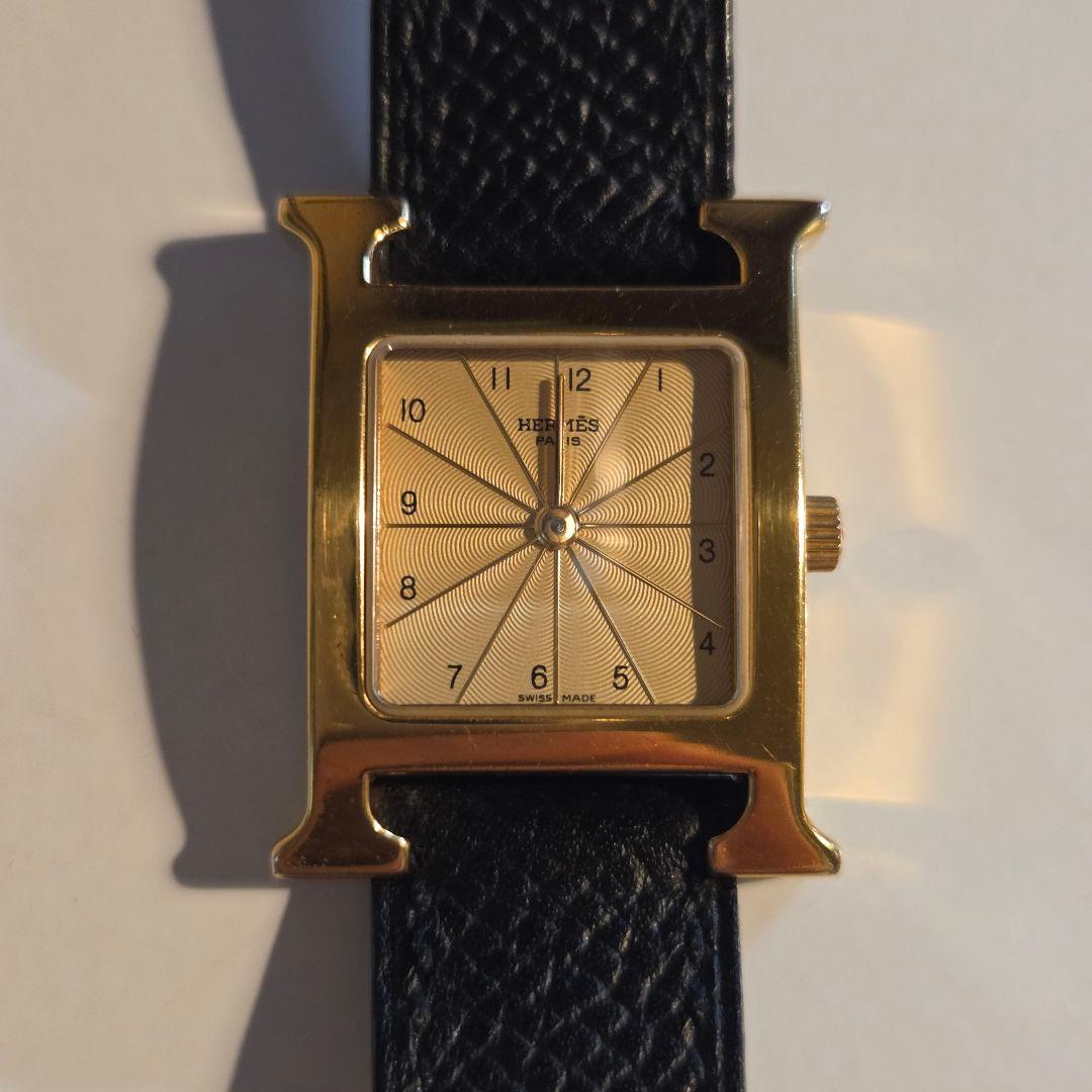 【難あり】HERMES ゴールド ブラック 時計 HHP 201　　ジャンク品