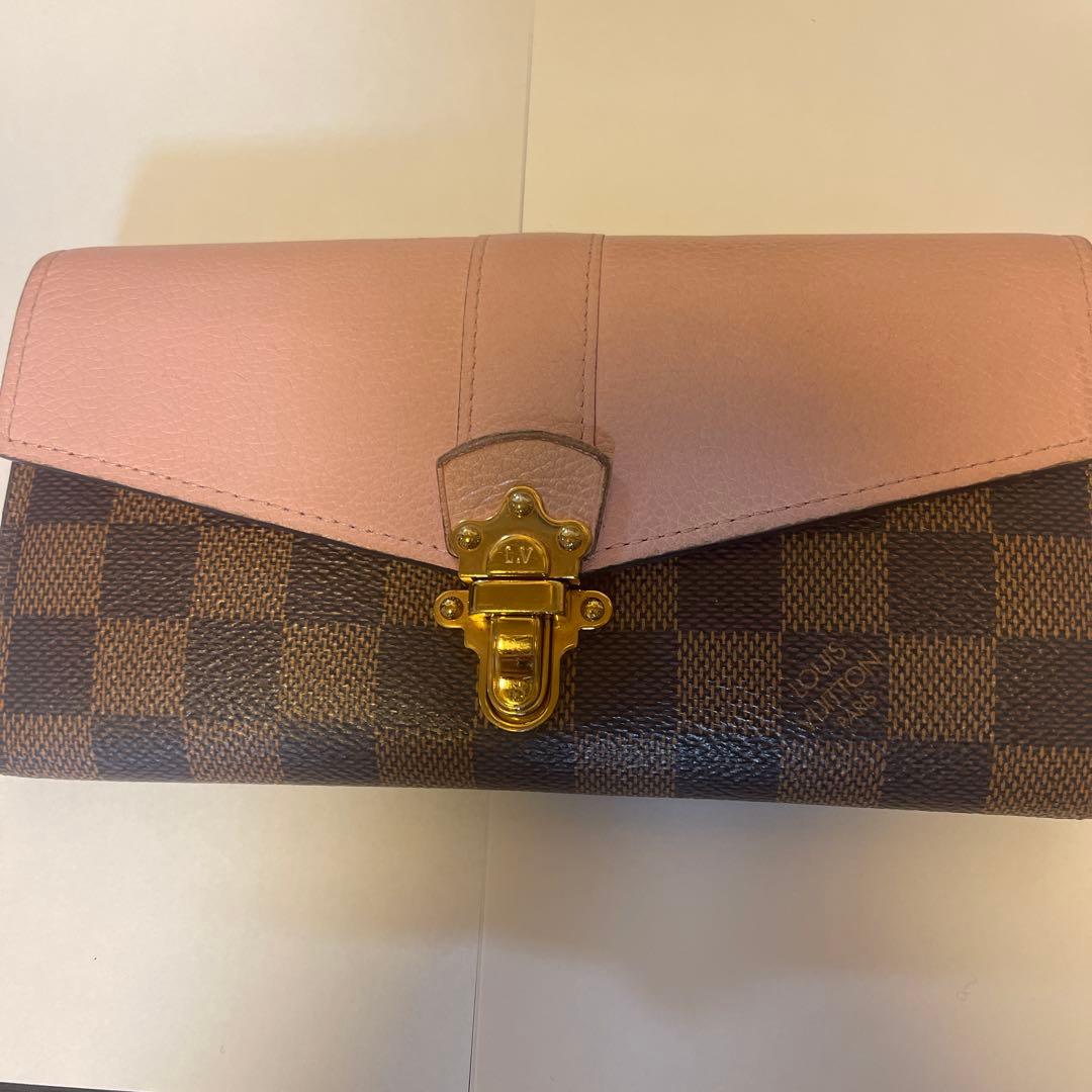 ダミエ・キャンバス 長財布 ピンクレザー